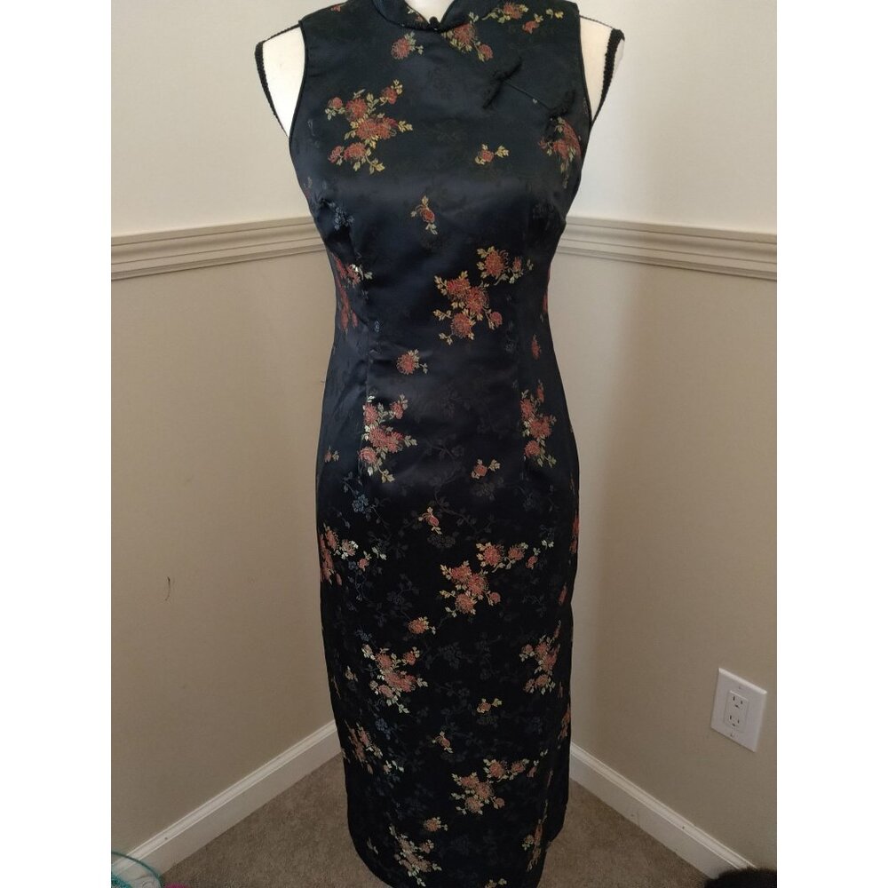 1990s Robbie Bee Vintage  Oriental  Black Maxi Dress Size 4P